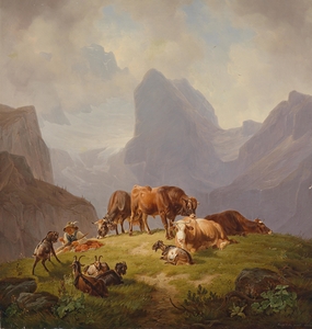 Auf der Alm [On the Alpine Meadow] [1843] by Friedrich Voltz [1817–1886]
